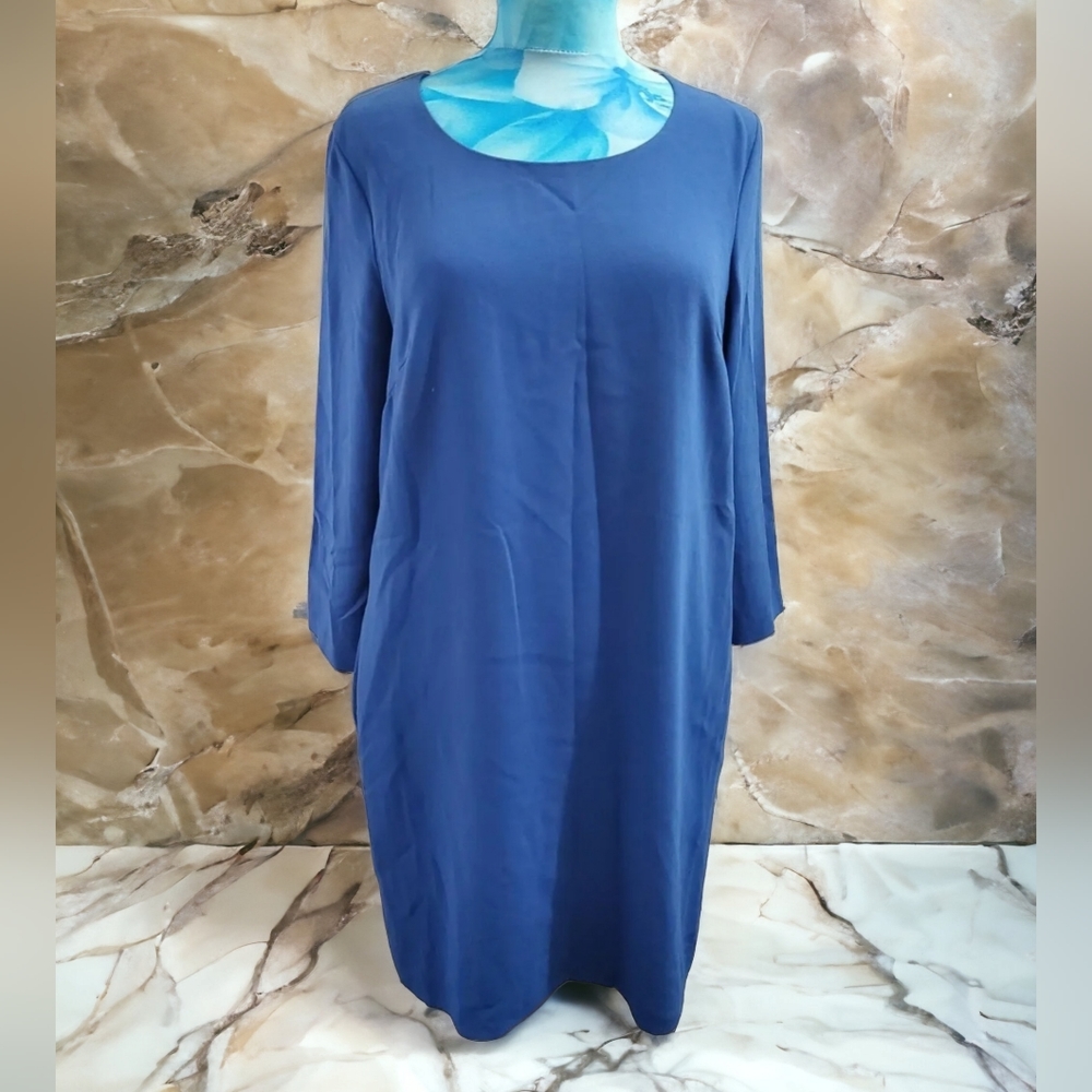 DKNY Blue shift zipped back dress M 12 uk lagenlook Donna Karan New York - Picture 1 of 10